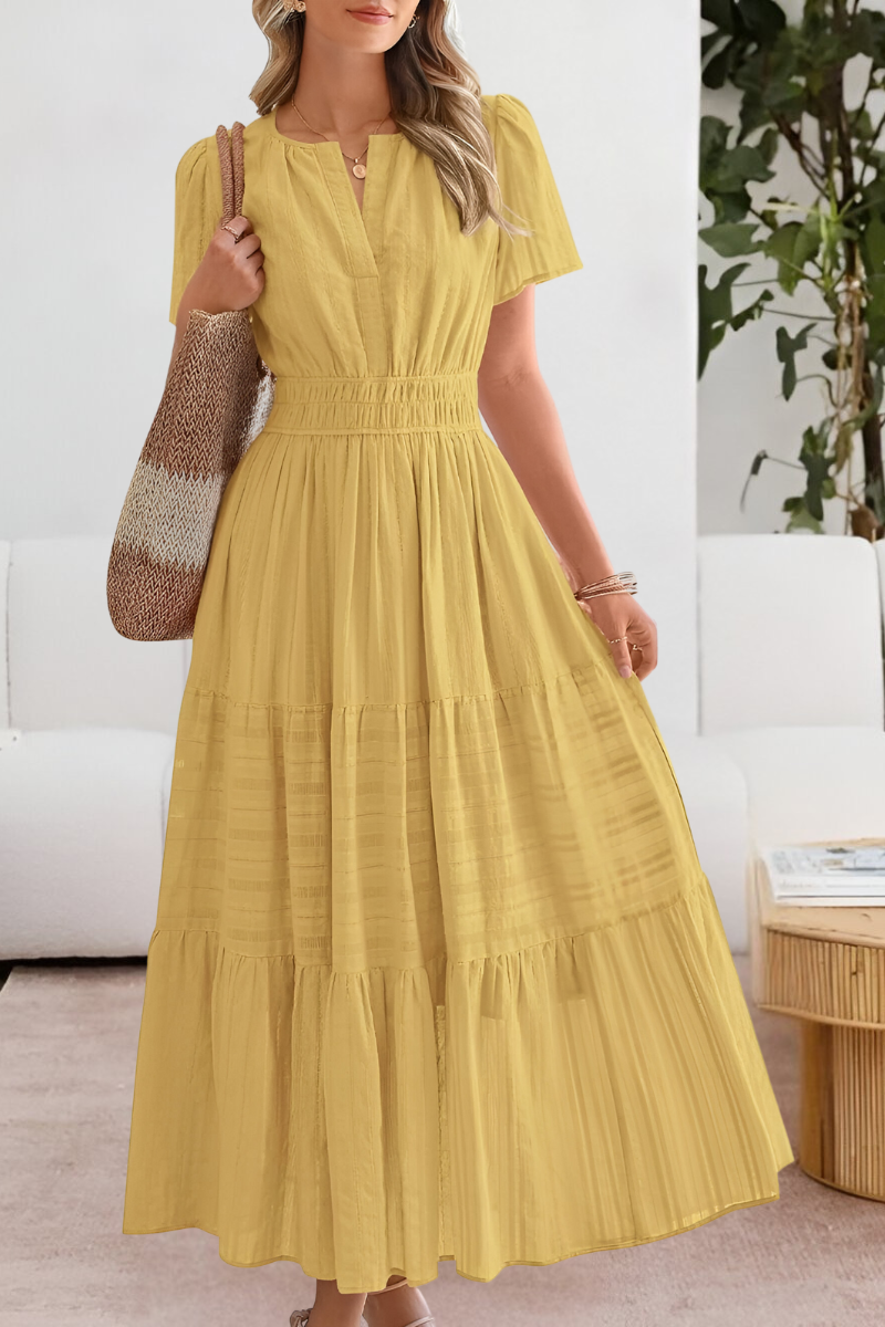 Tabitha | Women's boho smocked midi dress with short sleeves