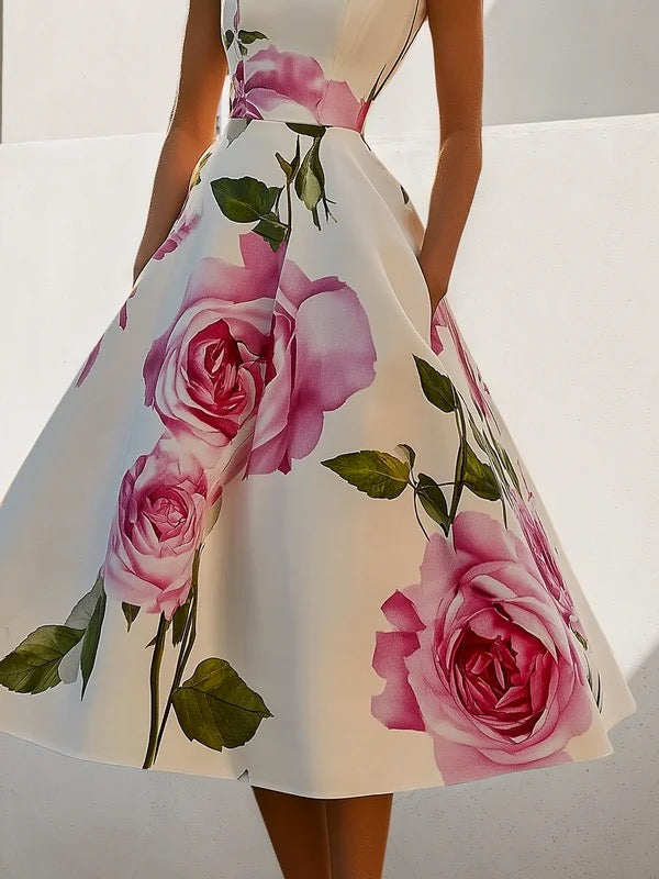 Blakely | Floral print midi dress with stand collar