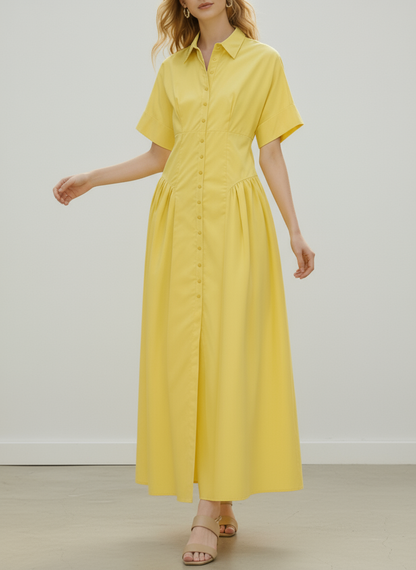 Delphine | Buttoned midi shirt dress with pleated waist