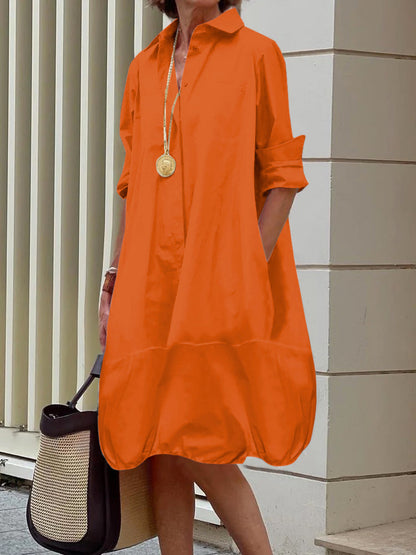 Colette | Loose midi shirt dress with lapel collar