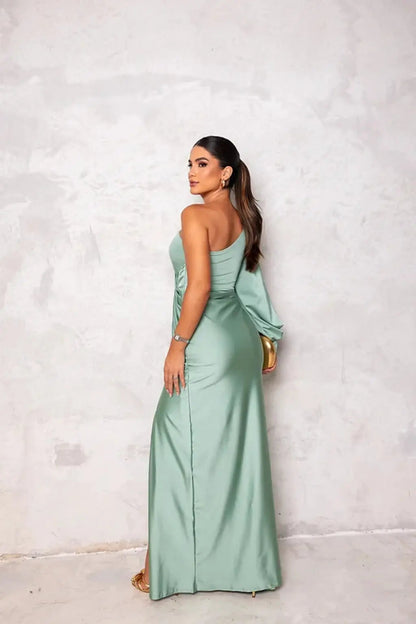Alison | Maxi Dress With One Shoulder Long Sleeve Ruched Waist