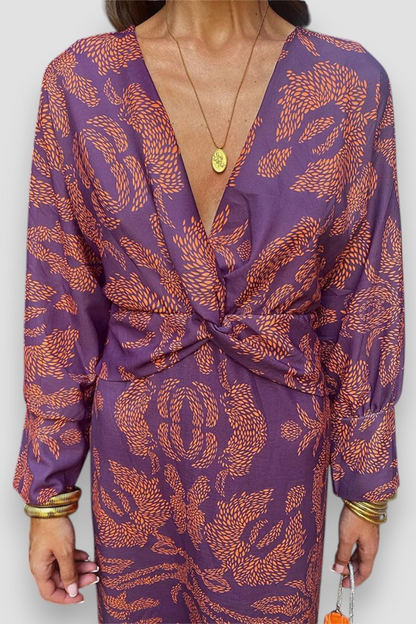 Jolie | Elegant twist front midi dress with floral print
