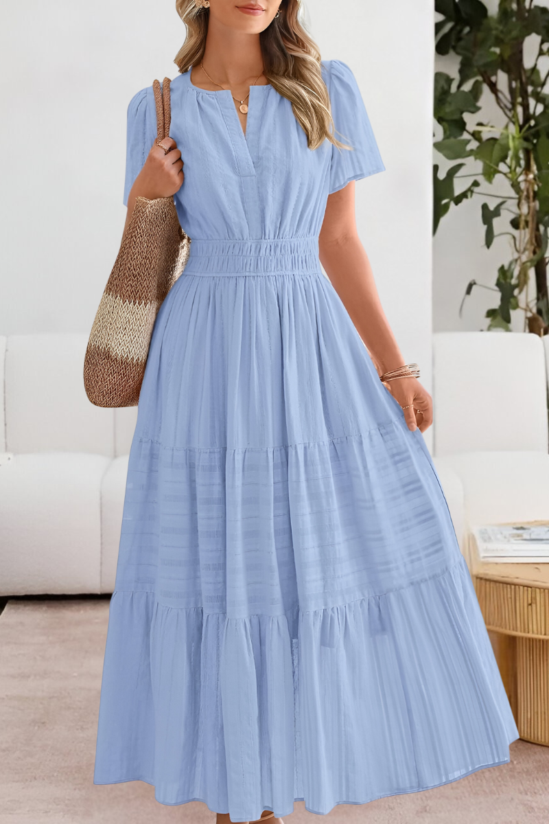 Tabitha | Women's boho smocked midi dress with short sleeves