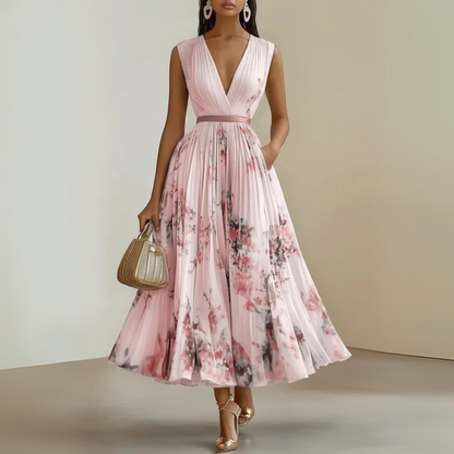Georgina | Women’s pleated midi wedding guest dress with sleeveless fit