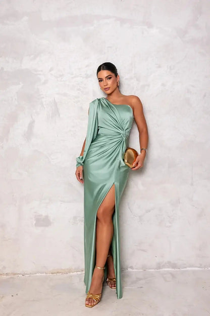 Alison | Maxi Dress With One Shoulder Long Sleeve Ruched Waist