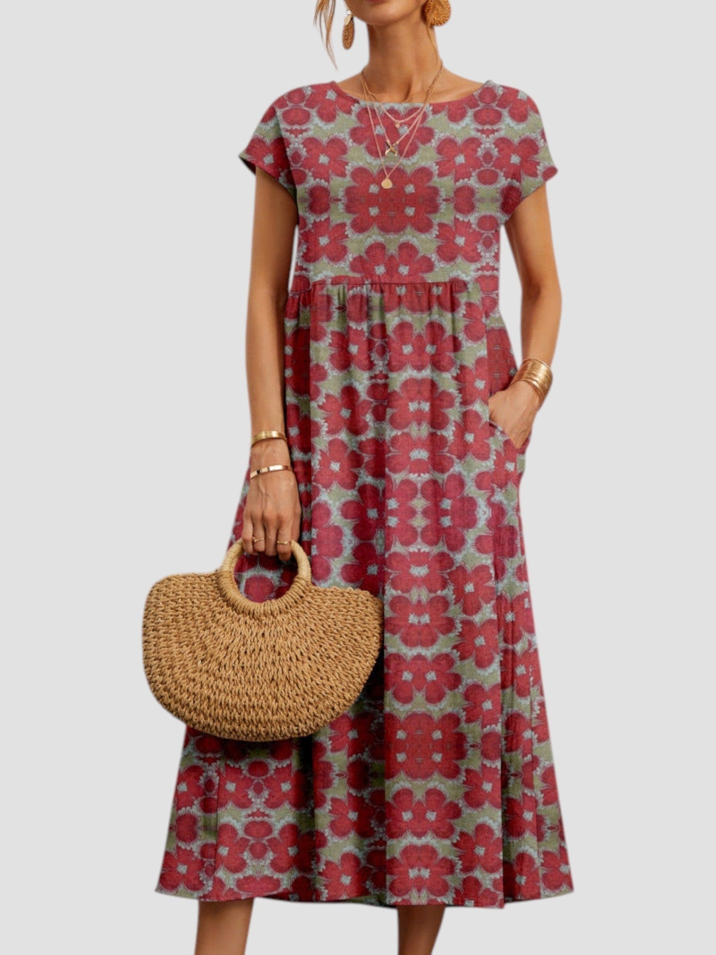 Matilda | Women’s printed midi summer dress with short sleeves