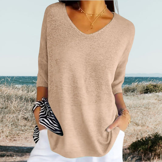Gerina | Summer V Neck Top with Relaxed Fit and Lightweight Feel