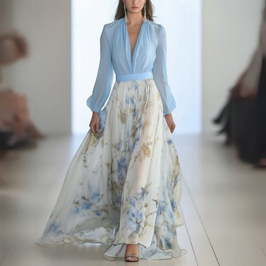 April | Women Maxi Dress with Floral Print and Flowing Skirt Design