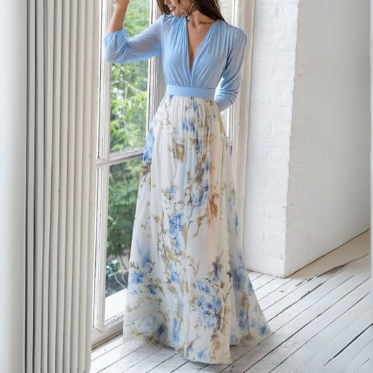 April | Women Maxi Dress with Floral Print and Flowing Skirt Design