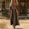 Sophia | Women boho maxi dress with long sleeve V neck floral print