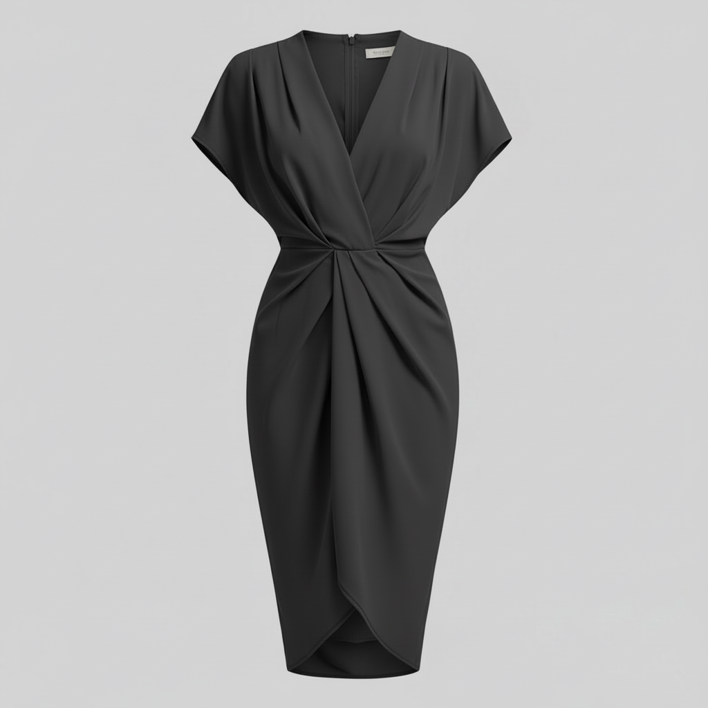 Teagan | Women draped midi dress with side slit front detail
