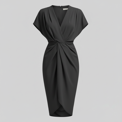 Teagan | Women draped midi dress with side slit front detail