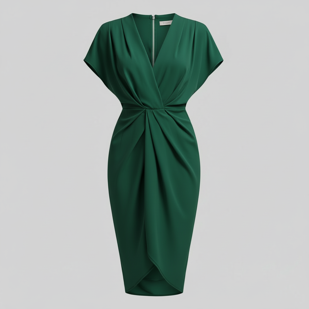 Teagan | Women draped midi dress with side slit front detail