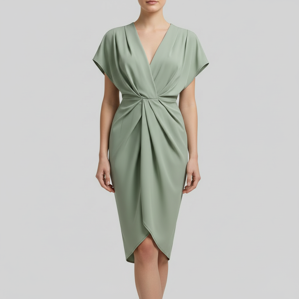 Teagan | Women draped midi dress with side slit front detail