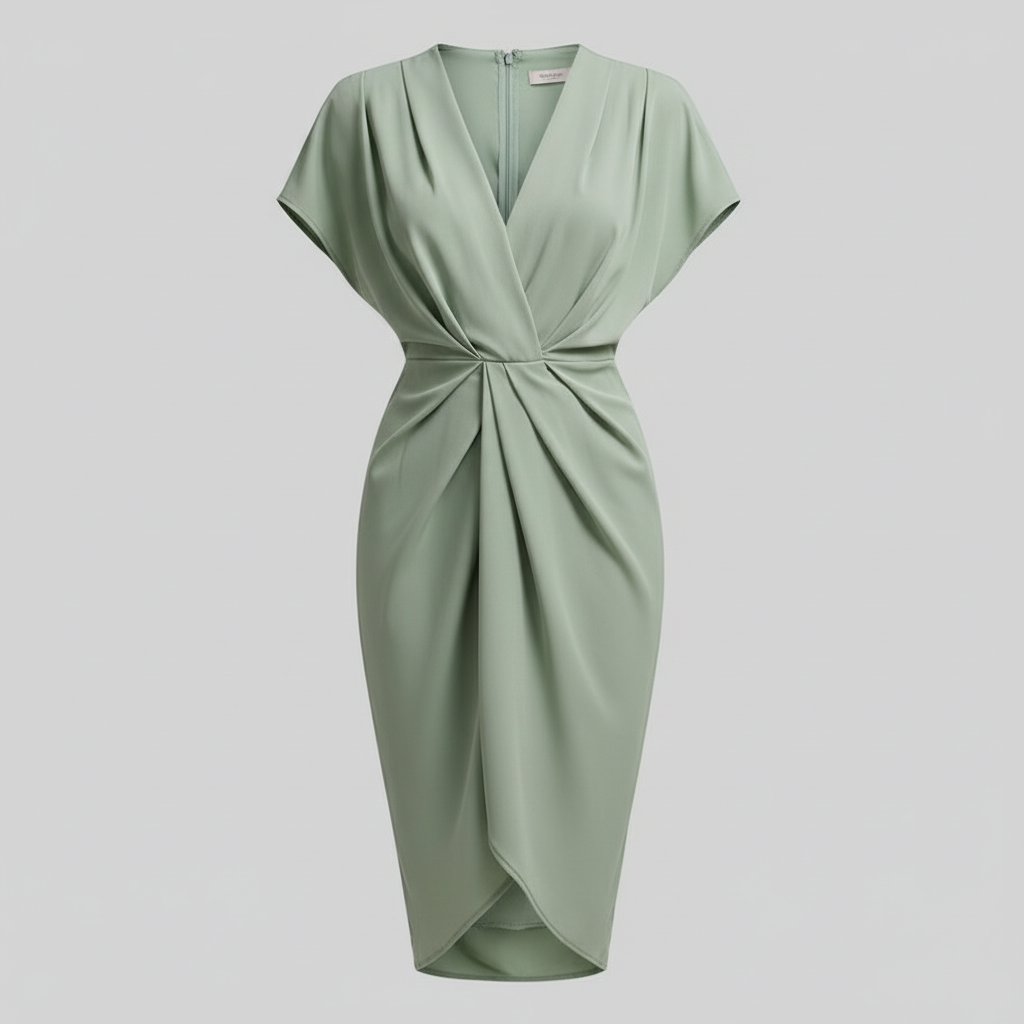 Teagan | Women draped midi dress with side slit front detail