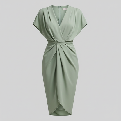 Teagan | Women draped midi dress with side slit front detail
