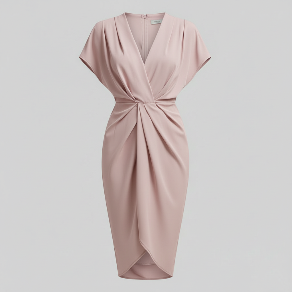 Teagan | Women draped midi dress with side slit front detail