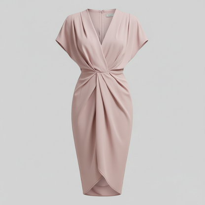 Teagan | Women draped midi dress with side slit front detail