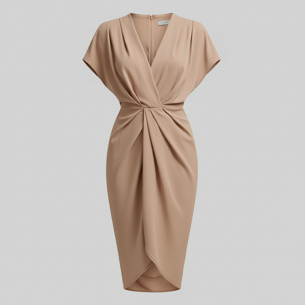 Teagan | Women draped midi dress with side slit front detail