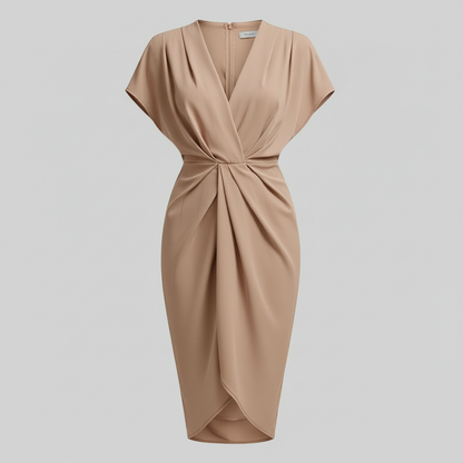 Teagan | Women draped midi dress with side slit front detail