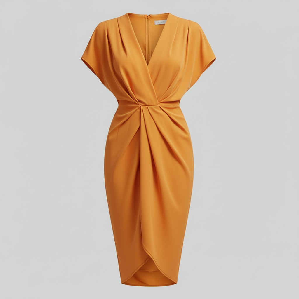 Teagan | Women draped midi dress with side slit front detail