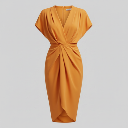 Teagan | Women draped midi dress with side slit front detail