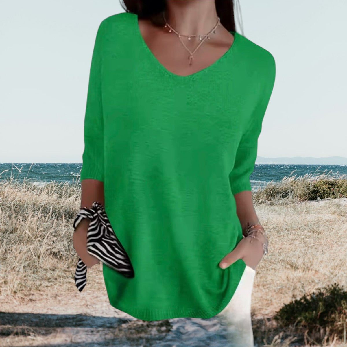 Gerina | Summer V Neck Top with Relaxed Fit and Lightweight Feel