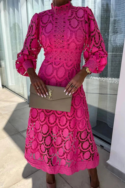 Isabella | Women party dress with long sleeve cutout lace