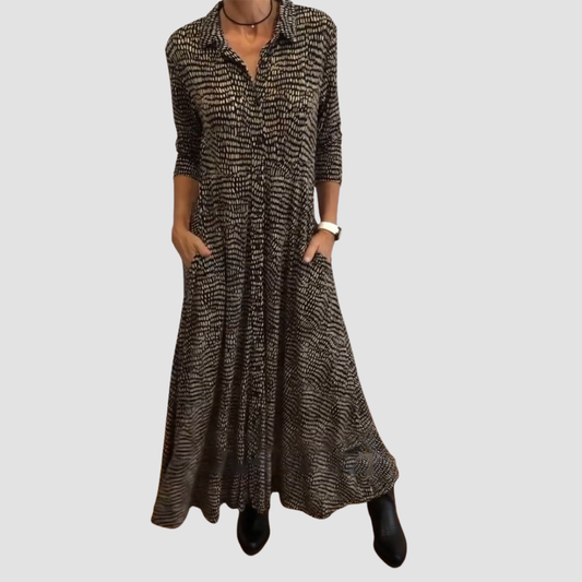 Nerina | Elegant Midi Dress with Textured Skirt and Flowing Fit