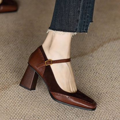 Carina | Mary Jane Heels with Block Heel and Buckle Strap Design