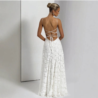 Kara | Women’s Floral Lace Maxi Dress With Lace Appliqué