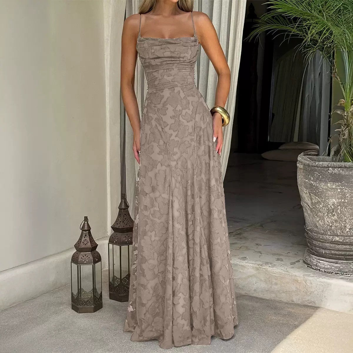 Kara | Women’s Floral Lace Maxi Dress With Lace Appliqué