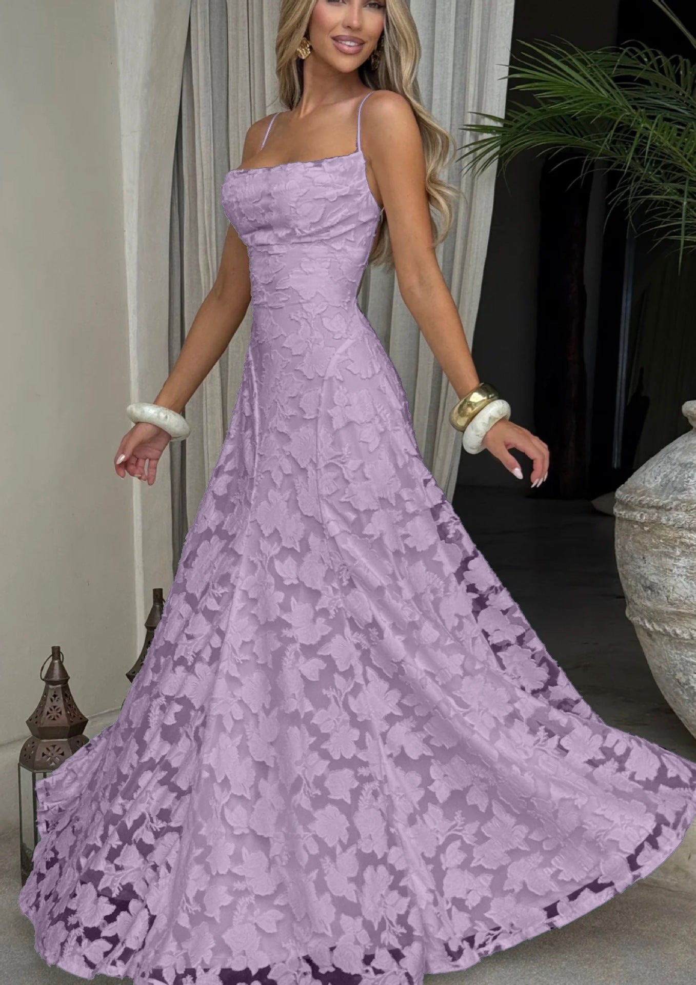 Kara | Women’s Floral Lace Maxi Dress With Lace Appliqué