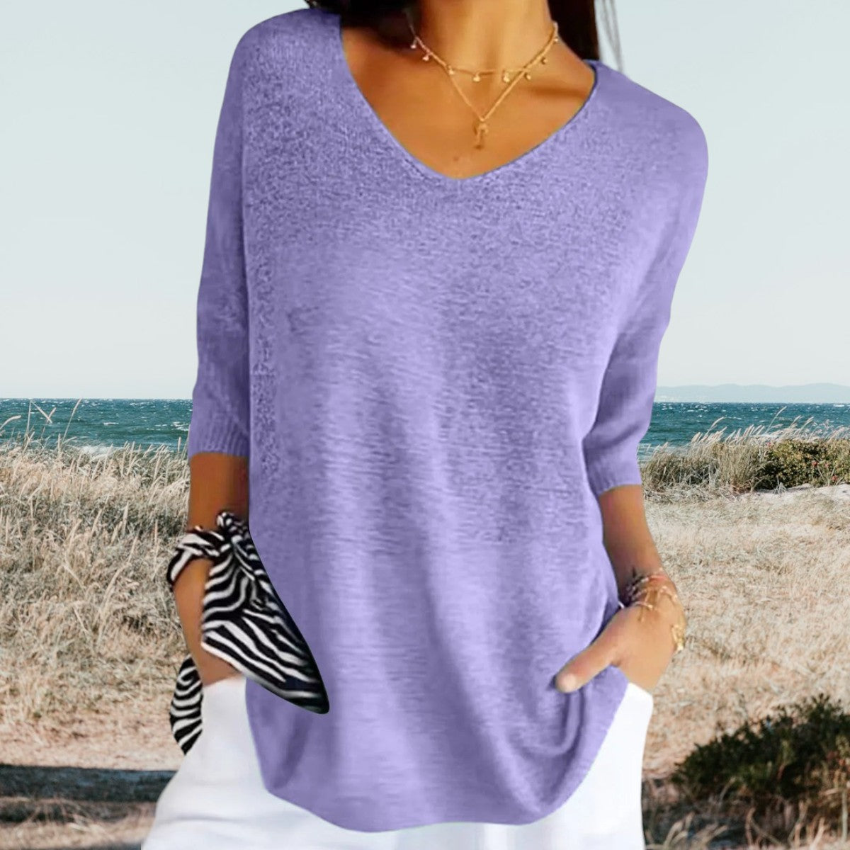 Gerina | Summer V Neck Top with Relaxed Fit and Lightweight Feel
