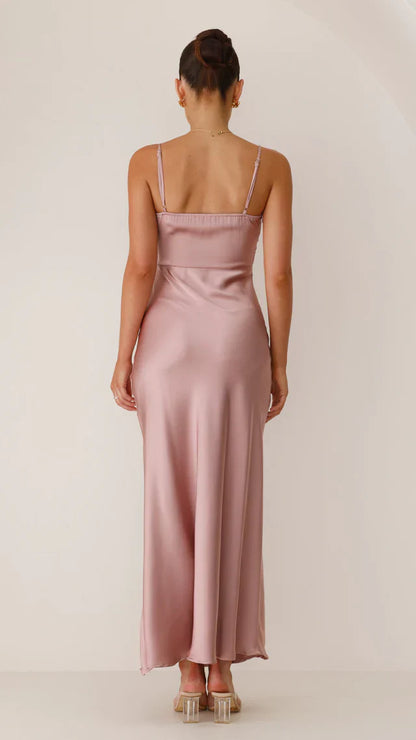 Nicolette | Satin maxi dress with spaghetti straps and slit