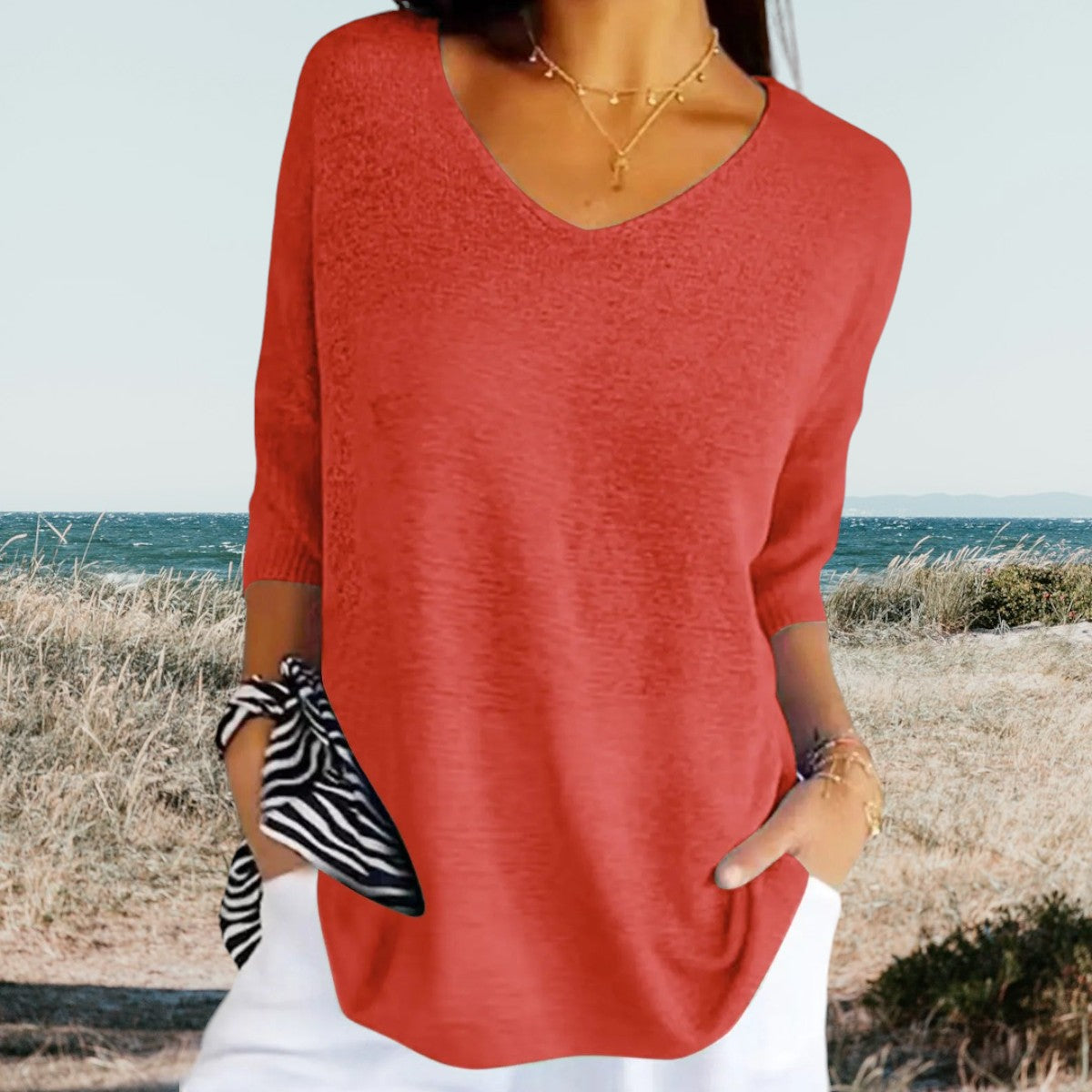 Gerina | Summer V Neck Top with Relaxed Fit and Lightweight Feel