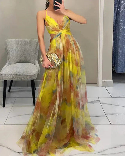 Glenora | Women Maxi Dress with Floral Print and Spaghetti Straps