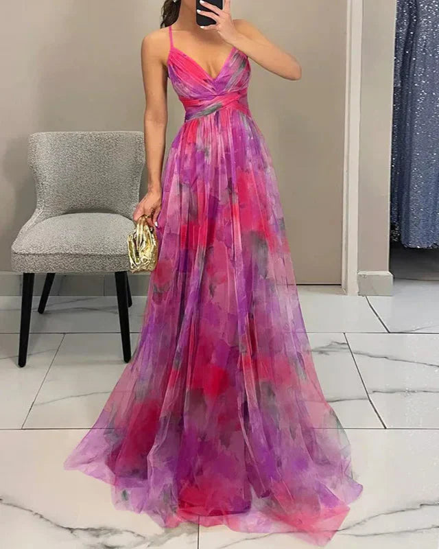 Glenora | Women Maxi Dress with Floral Print and Spaghetti Straps