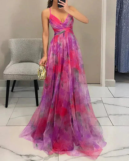 Glenora | Women Maxi Dress with Floral Print and Spaghetti Straps