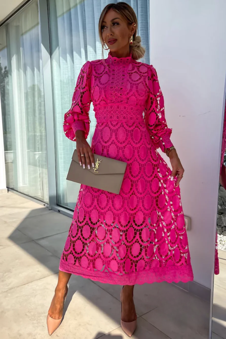 Isabella | Women party dress with long sleeve cutout lace