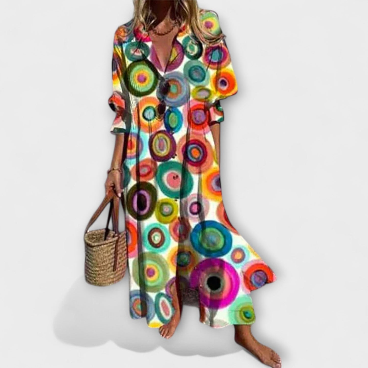 Lydia | Printed maxi dress with button front long sleeve