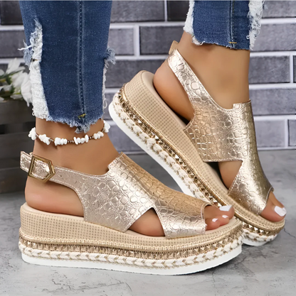 Jessamine | Women’s platform sandals with textured buckle design