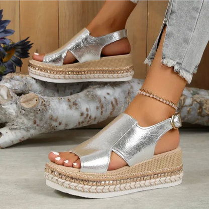 Jessamine | Women’s platform sandals with textured buckle design