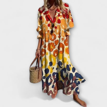 Lydia | Printed maxi dress with button front long sleeve