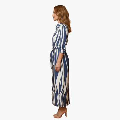 Yara | Women’s Cotton Maxi Dress With Striped Shirt Style