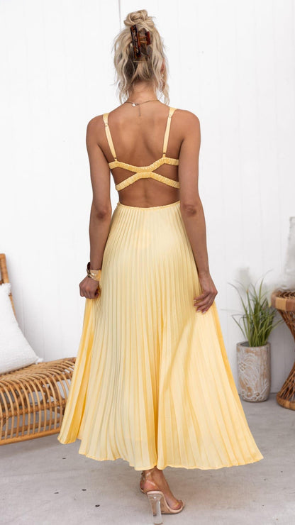 Paloma | Elegant pleated maxi dress with sleeveless V neck