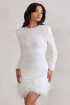 Cynthia | Mini Dress With Long Sleeves Feather Trim