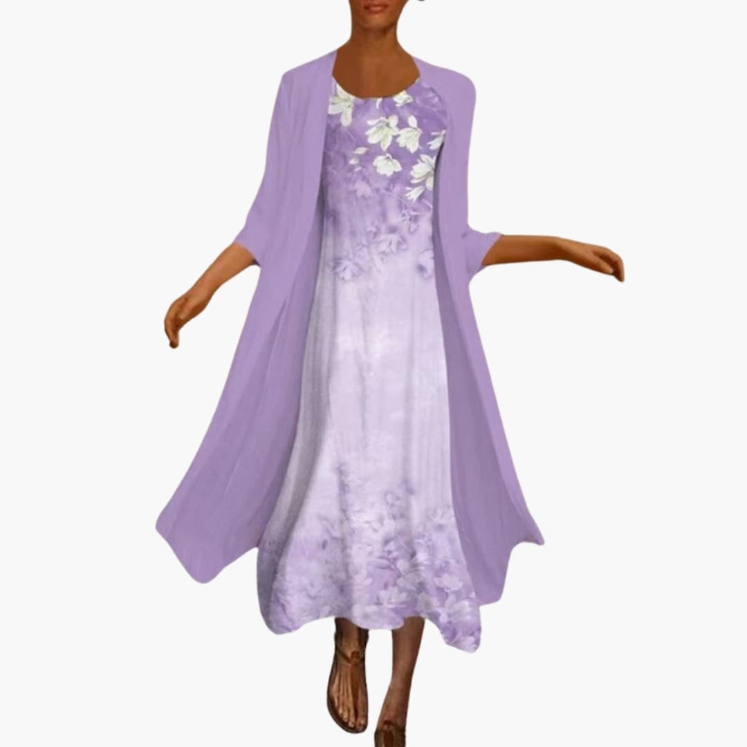 Clara | Women’s Open Front Cardigan Set With Floral Maxi Dress