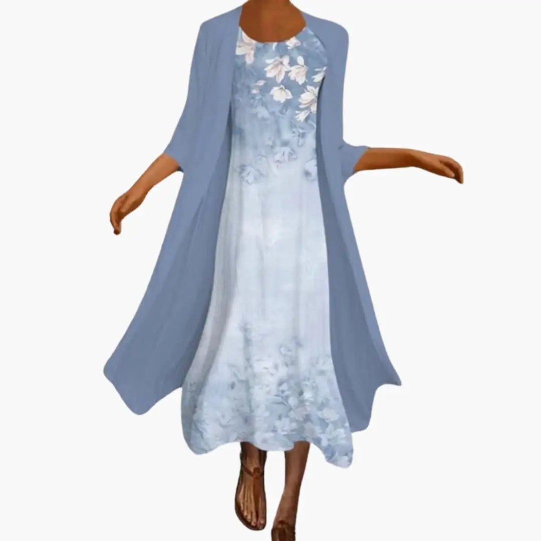 Clara | Women’s Open Front Cardigan Set With Floral Maxi Dress