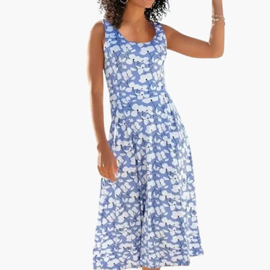 Floryn | Women’s Floral Dress With Round Neck Classic Style